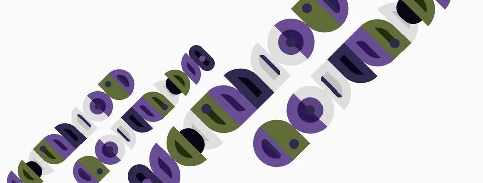 Abstract pattern features overlapping oval shapes. Colors include purple, g.. Stock Illustration