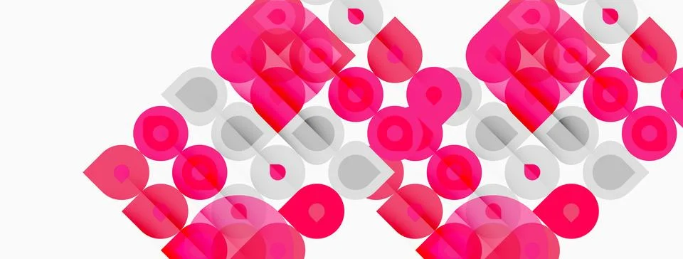 Abstract pattern features overlapping pink, gray circles. Minimalist design Illustrazione stock
