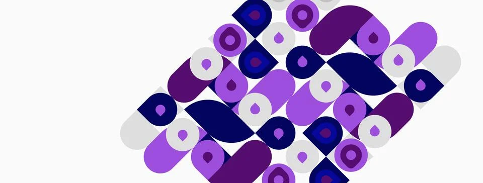 Abstract pattern features overlapping purple shapes. Variations include cir.. Stock Illustration