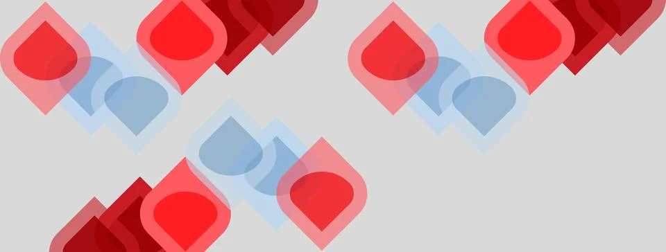 Abstract pattern features overlapping red, light blue squares. Minimalist d.. Stock Illustration