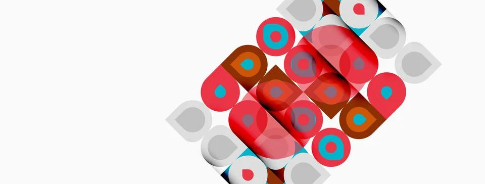 Abstract pattern features overlapping rounded rectangles. Red, light blue c.. Stockillustratie