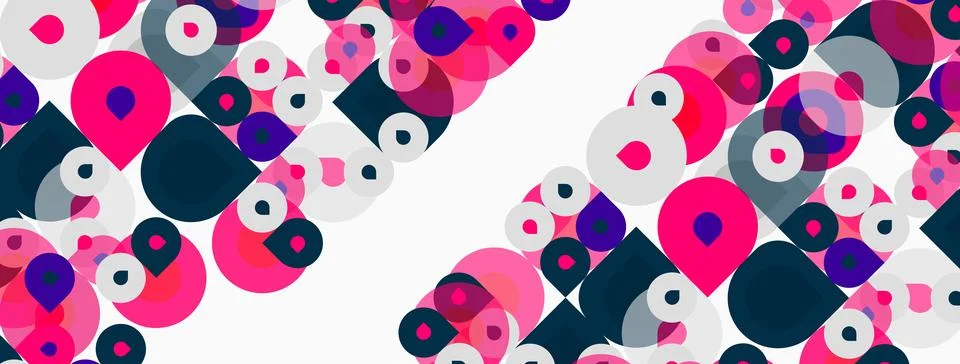 Abstract pattern features overlapping rounded squares, circles. Colors includ Stock Illustration