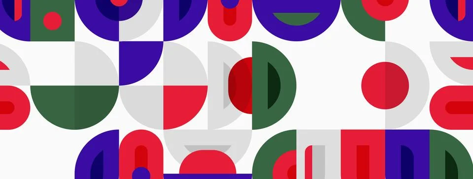 Abstract pattern features overlapping semicircles, vibrant colors. Red, purpl イラスト素材