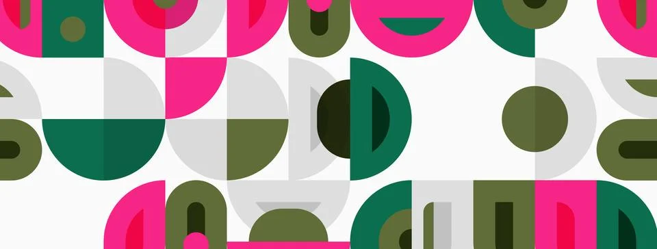 Abstract pattern features overlapping semicircles, squares, dots. Colors in.. イラスト素材