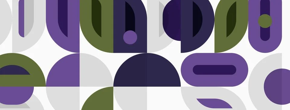 Abstract pattern features overlapping semicircles, ovals, rectangles. Colors Illustrazione stock