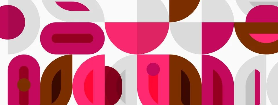 Abstract pattern features overlapping shapes, pinks, browns, grays. Geometric 스톡 일러스트