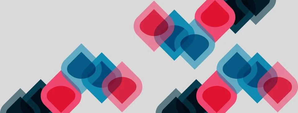 Abstract pattern features overlapping squares. Pink, blue shades create dynam Stock Illustration