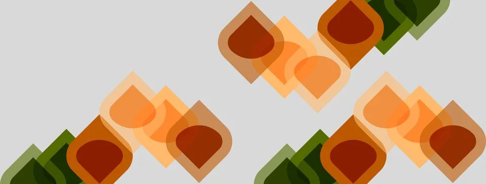 Abstract pattern features overlapping squares, rectangles. Colors include o.. イラスト素材