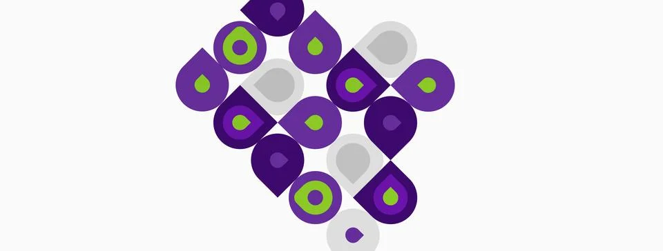 Abstract pattern features purple, gray circles, squares. Geometric shapes c.. 스톡 일러스트