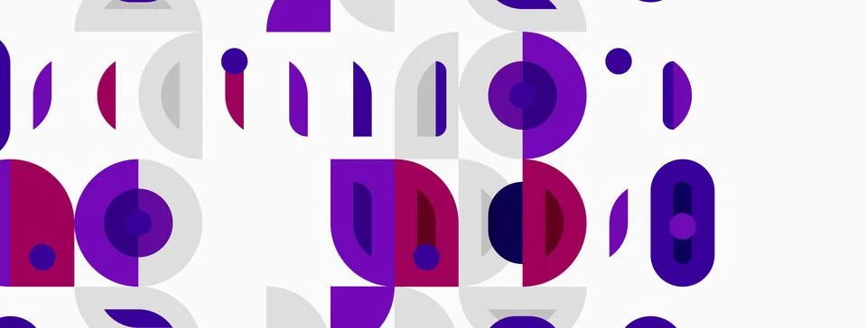 Abstract pattern features purple, lavender circles, dots. Minimalist design Illustrazione stock