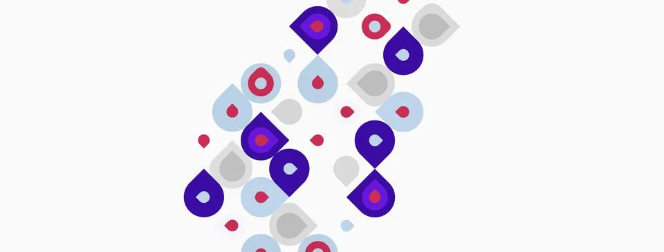 Abstract pattern features purple, pink, gray circles. Shapes overlap creating Stock Illustration