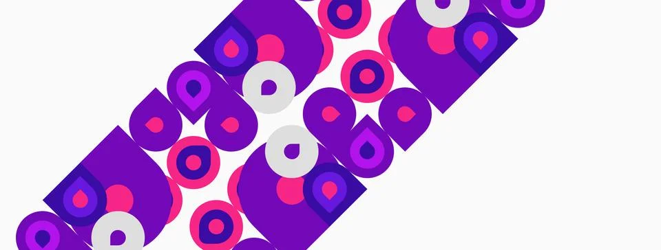 Abstract pattern features purple, pink circles. Diagonal arrangement creates Stock Illustration