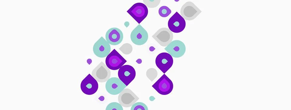 Abstract pattern features purple, teal circles varying sizes. Minimalist desi Stock Illustration