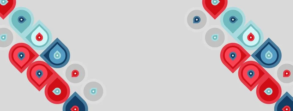 Abstract pattern features red, blue circles. Minimalist design with light gra Stock Illustration