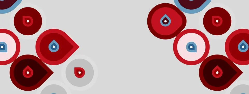 Abstract pattern features red circles, droplets. Light gray background create Illustrazione stock