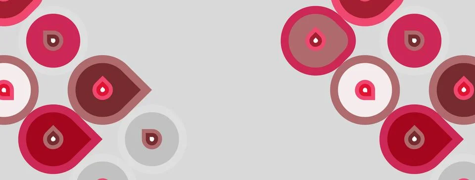 Abstract pattern features red shapes, circles, droplets. Soft pink background Illustrazione stock