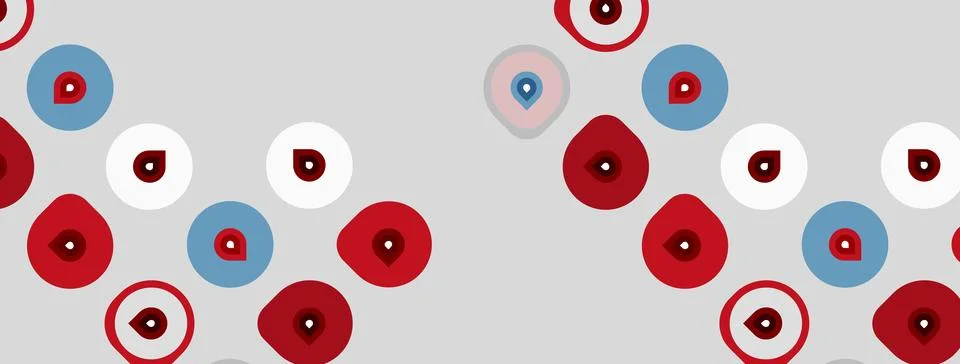 Abstract pattern features red, white, blue circles. Shapes vary size, some イラスト素材