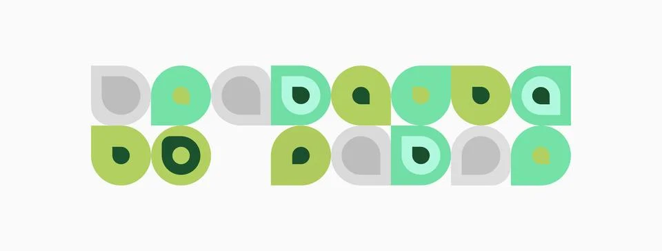 Abstract pattern features repeating circles, squares. Soft green, gray hues Illustrazione stock