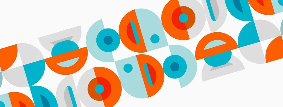 Abstract pattern features repeating circles, orange, teal, white. Simple 库存插图