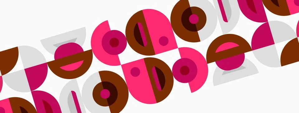 Abstract pattern features repeating circles, semicircles. Pink, brown hues 스톡 일러스트