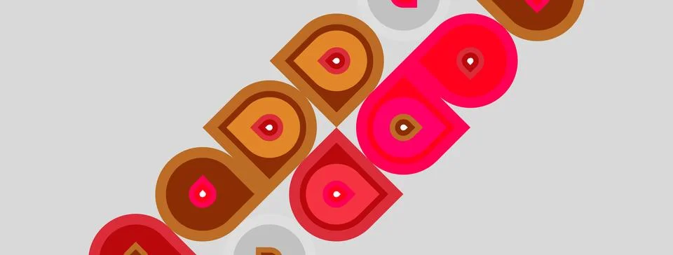 Abstract pattern features repeating circles, rectangles. Colors include red, イラスト素材