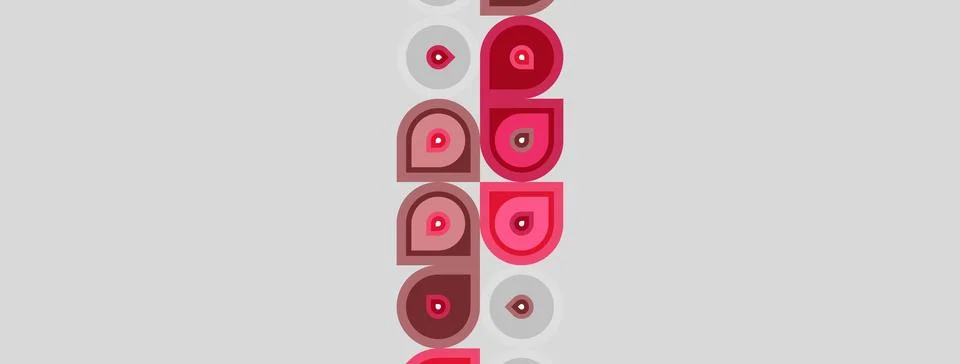 Abstract pattern features repeating circles, pink hues, gray background. Simp 스톡 일러스트