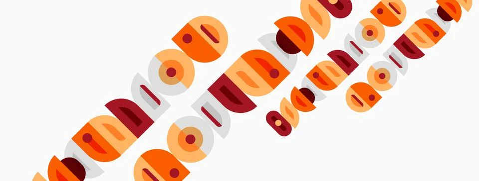 Abstract pattern features repeating circles, squares, rectangles. Warm colors 스톡 일러스트