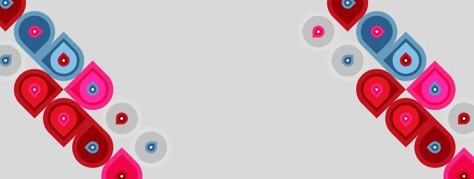 Abstract pattern features repeating circles, pink shapes, blue accents. Stock Illustration