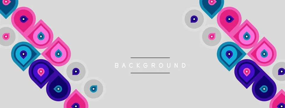 Abstract pattern features repeating circles, pinks, blues, whites. Minimalist Stock Illustration