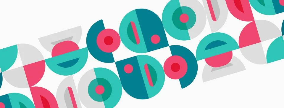 Abstract pattern features repeating circular shapes, teal, pink, gray hues. イラスト素材