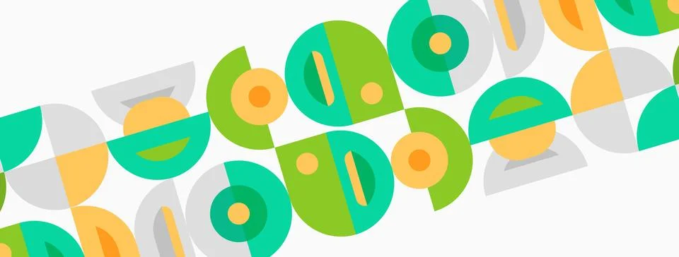 Abstract pattern features repeating curved shapes. Colors include green, or.. Illustrazione stock