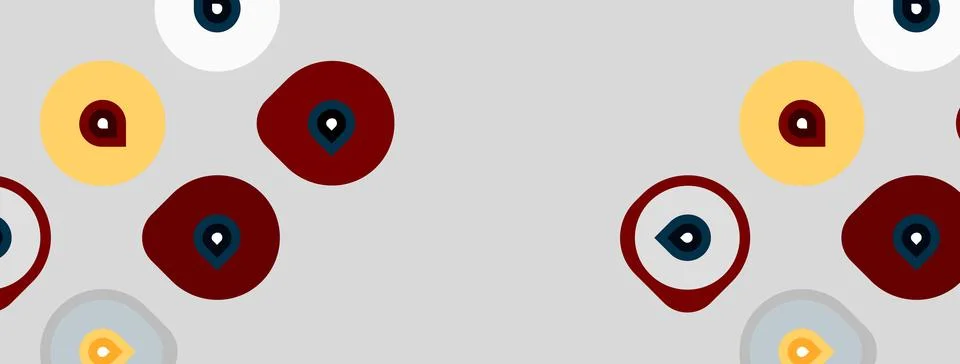 Abstract pattern features repeating eye motifs. Circles, red tones, gray Illustrazione stock