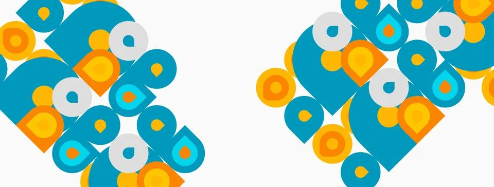 Abstract pattern features repeating geometric shapes. Turquoise, orange circl Stock Illustration