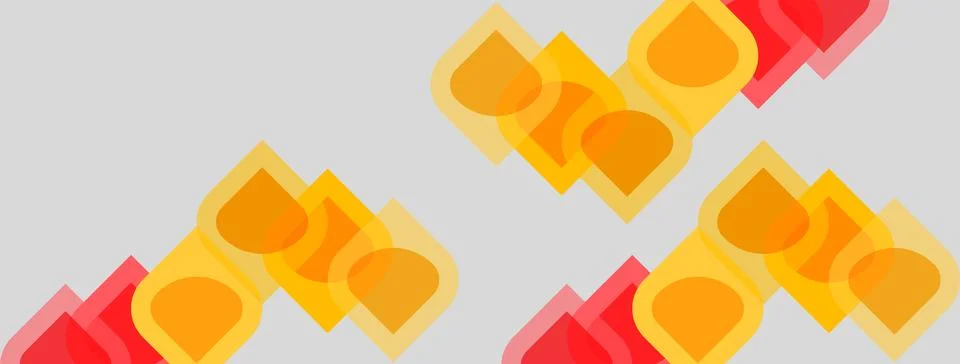 Abstract pattern features repeating orange, yellow shapes. Red accents provid Stock Illustration