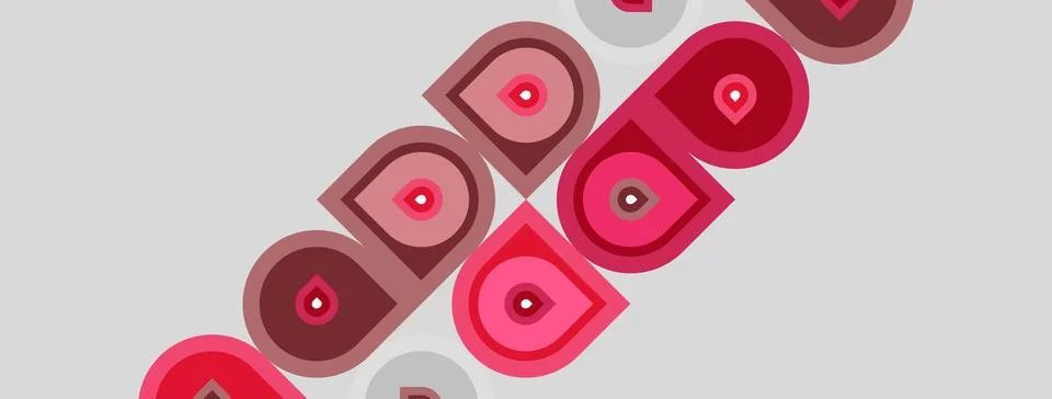 Abstract pattern features repeating pink circles, gray shadows. Minimalist Illustrazione stock