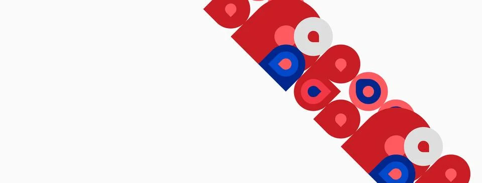 Abstract pattern features repeating red, white, blue circles. Diagonal Stock Illustration