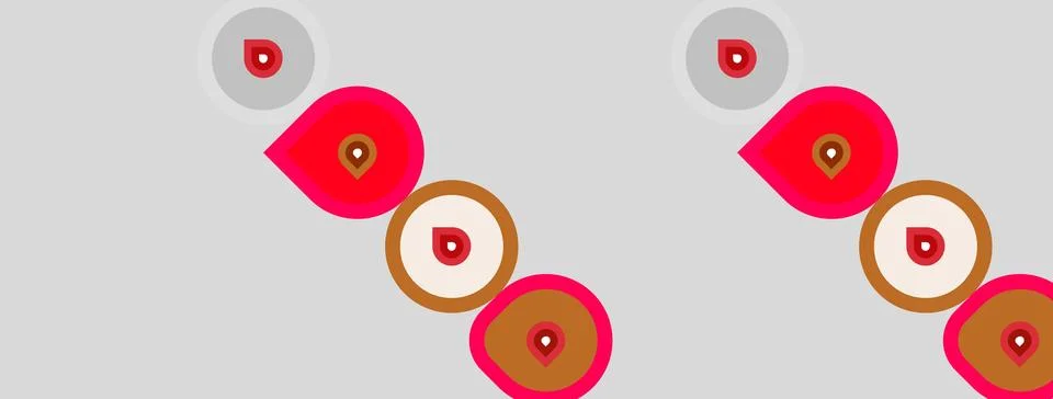 Abstract pattern features repeating red circles, beige centers, small crimson Illustrazione stock