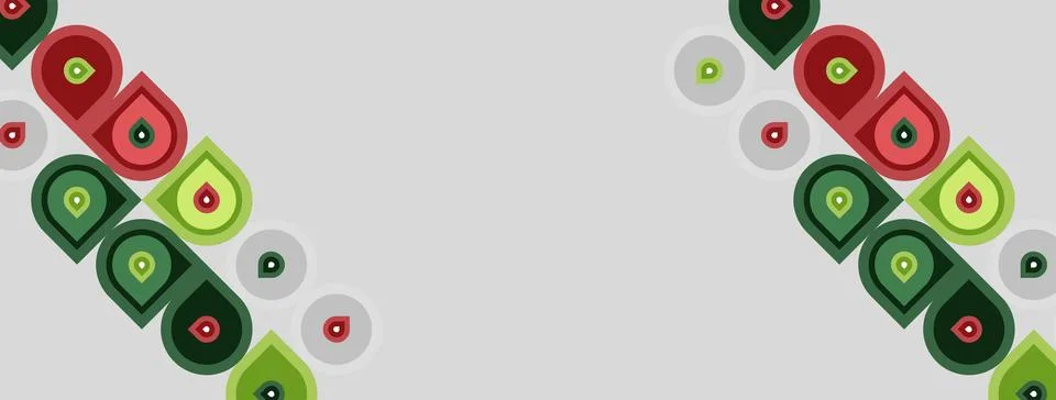 Abstract pattern features repeating red, green elements. Circles, ovals creat イラスト素材