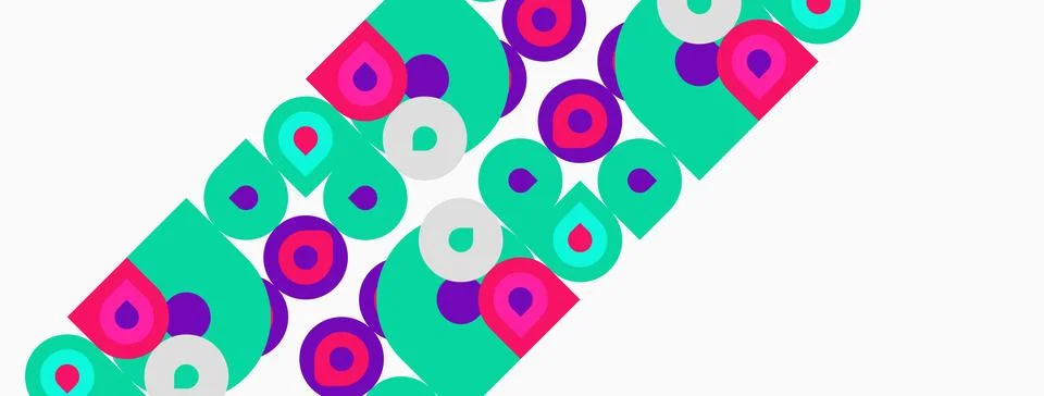 Abstract pattern features repeating shapes. Circles, squares, rectangles co.. Illustrazione stock