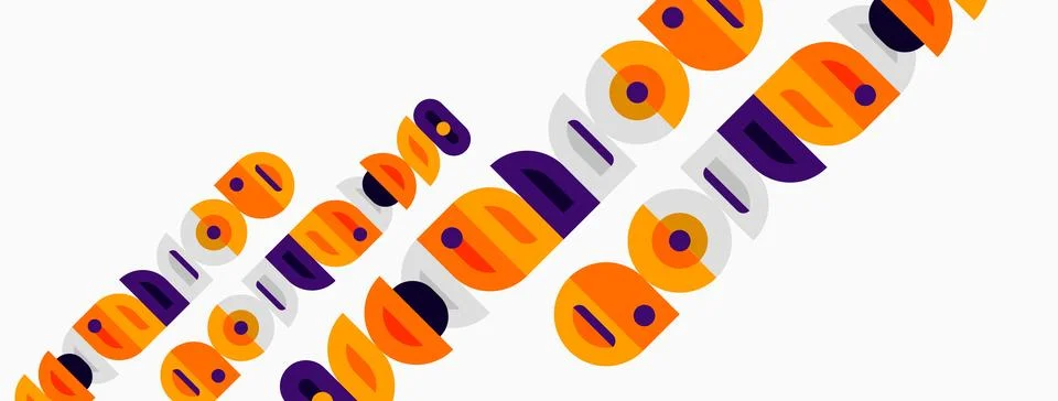 Abstract pattern features repeating shapes. Purple, orange, yellow colors Stock Illustration