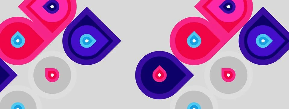 Abstract pattern features repeating shapes. Pink, purple, blue hues dominate Stock Illustration