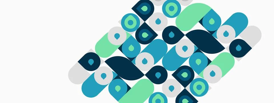 Abstract pattern features rounded rectangles, varying shades teal, mint. Shap Stock Illustration