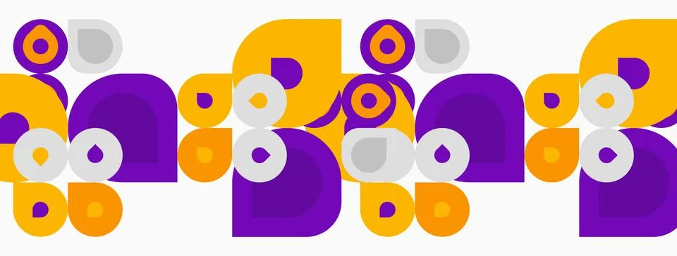Abstract pattern features rounded shapes, purple, gold, gray hues. Repeating Stockillustratie