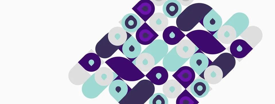 Abstract pattern features rounded shapes, purple, teal hues. Minimalist desig Stock Illustration