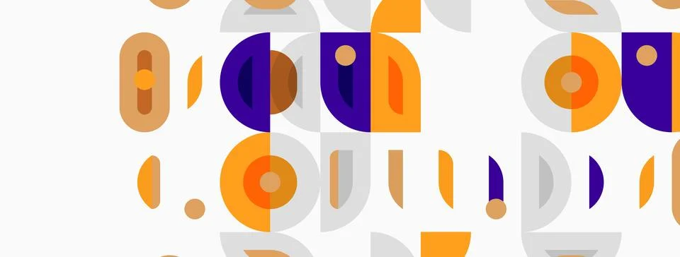 Abstract pattern features rounded shapes, orange, purple hues. Minimalist d.. Stock Illustration