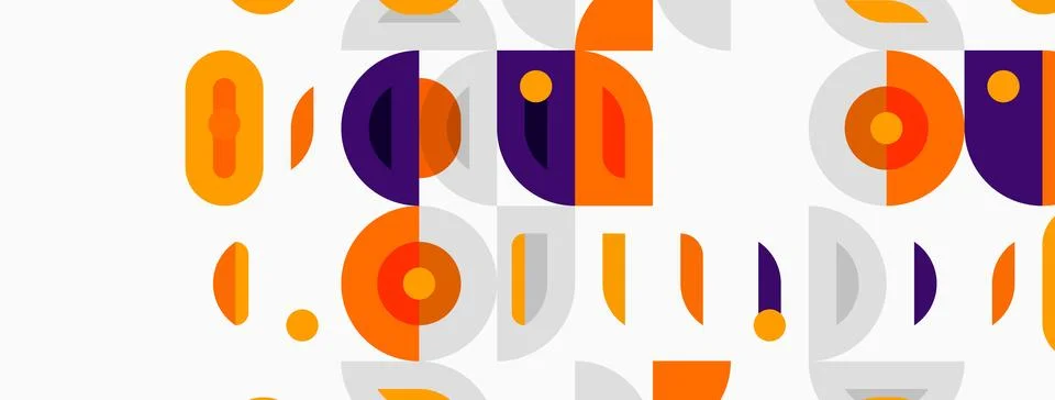 Abstract pattern features rounded shapes, orange, purple hues. Repeating desi 库存插图