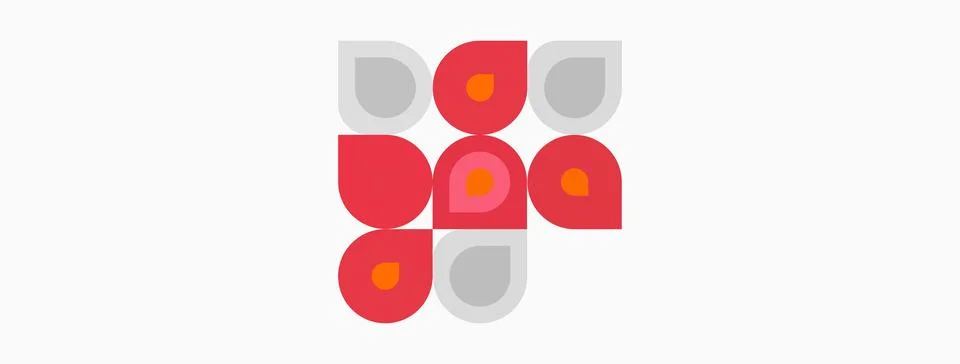 Abstract pattern features rounded shapes, red and gray colors, simple design. Stock Illustration