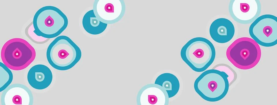Abstract pattern features rounded shapes, varying sizes, pink, turquoise hues Stock Illustration