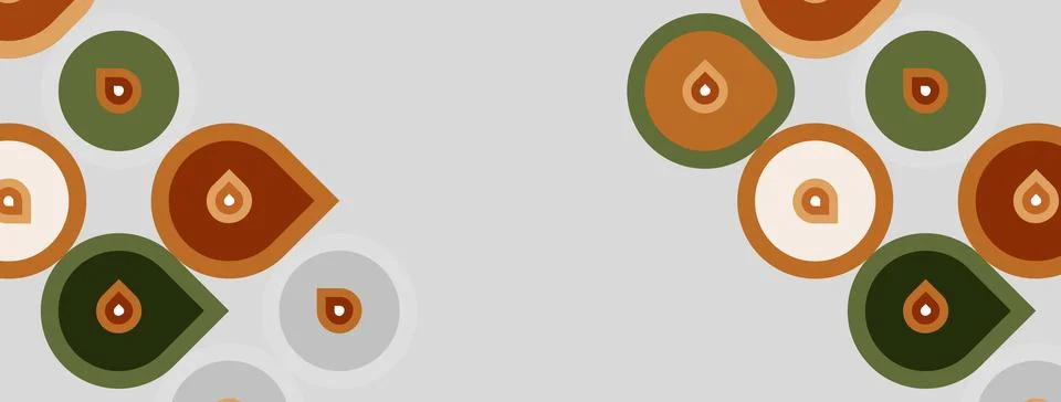Abstract pattern features rounded shapes, muted browns, greens. Design evokes Illustrazione stock
