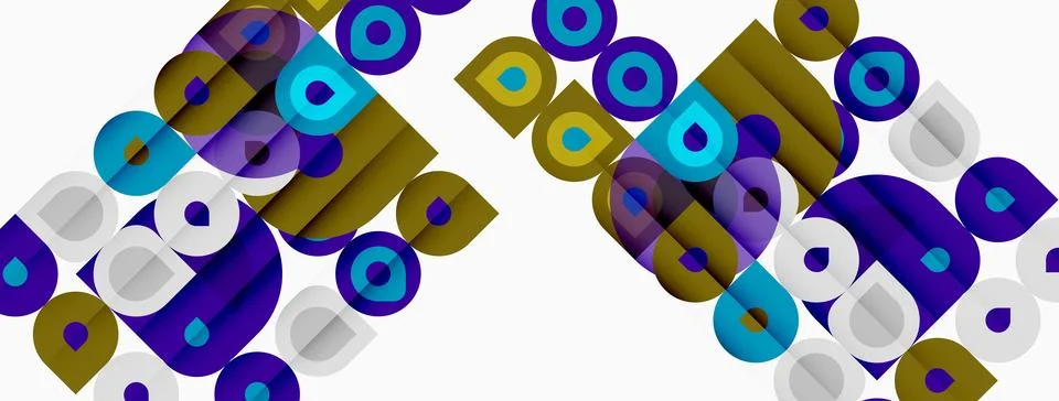 Abstract pattern features rounded squares, circles. Colors include blue, pu.. Stock Illustration